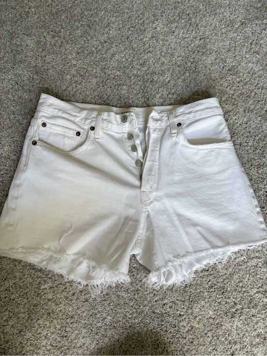 Agolde Pants - Agolde Parker White Frayed Hem High-Rise Denim Shorts